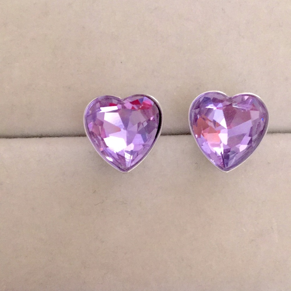Violet Purple Crystal Heart Earrings - Picture 3 of 8